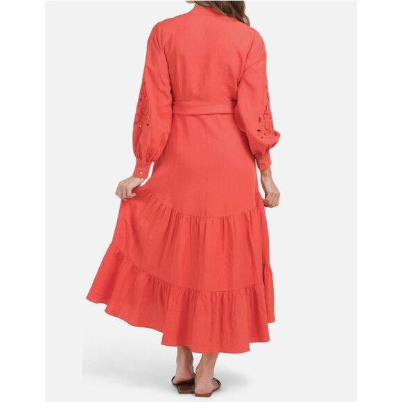 Kobi Halperin Mandi Dress Orange Long Sleeve Maxi Button Down Tie Waist Small - Picture 2 of 12